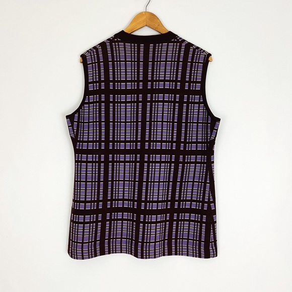 Vintage Pure Wool Gina Teresa Button-Front Plaid Knit Vest in Purple & Brown | L - Picture 9 of 10